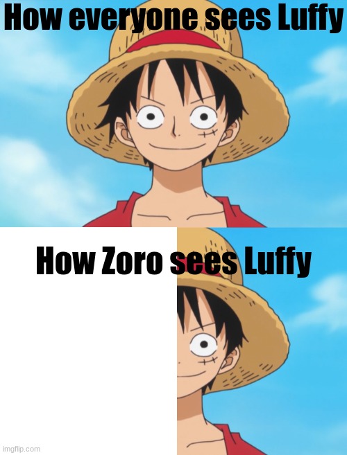 * Very Creative Title * | How everyone sees Luffy; How Zoro sees Luffy | image tagged in funny,meme,zoro,one piece,luffy | made w/ Imgflip meme maker