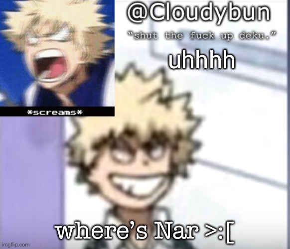 Bakuhoe | uhhhh; where’s Nar >:[ | image tagged in bakuhoe | made w/ Imgflip meme maker