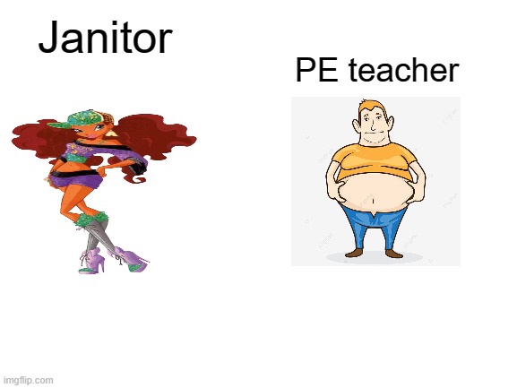Me as a janitor when I was clean |  PE teacher; Janitor | image tagged in blank white template,memes | made w/ Imgflip meme maker