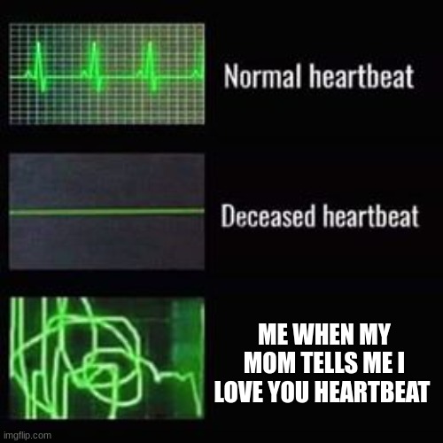 heartbeat rate | ME WHEN MY MOM TELLS ME I LOVE YOU HEARTBEAT | image tagged in heartbeat rate | made w/ Imgflip meme maker