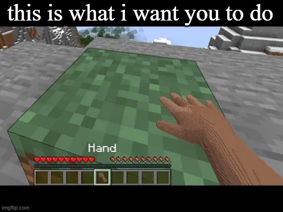 Hand touching Minecraft grass block | this is what i want you to do | image tagged in hand touching minecraft grass block | made w/ Imgflip meme maker