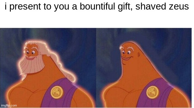 your welcome | i present to you a bountiful gift, shaved zeus | made w/ Imgflip meme maker