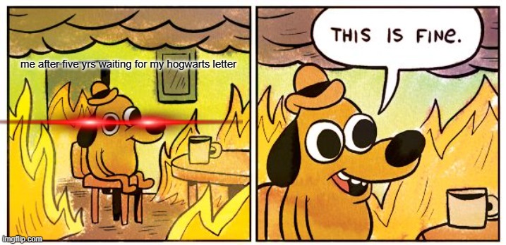 fr tho | me after five yrs waiting for my hogwarts letter | image tagged in memes,this is fine,hogwarts | made w/ Imgflip meme maker