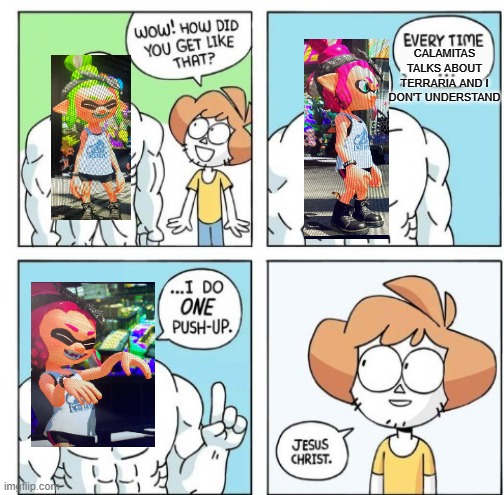 Seriously. I dont understand it. It's like a foreign language. | CALAMITAS TALKS ABOUT TERRARIA AND I DON'T UNDERSTAND | image tagged in i do one push-up | made w/ Imgflip meme maker