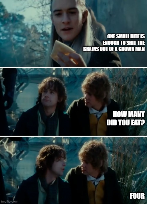 Lembas | ONE SMALL BITE IS ENOUGH TO SHIT THE BRAINS OUT OF A GROWN MAN; HOW MANY DID YOU EAT? FOUR | image tagged in lembas,lotrmemes | made w/ Imgflip meme maker