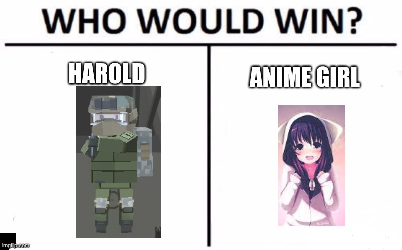 put in the comments who will win | HAROLD; ANIME GIRL | image tagged in memes,who would win | made w/ Imgflip meme maker