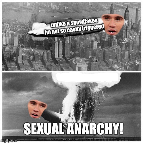 Charlie Kirk crashed and burned | SEXUAL ANARCHY! | image tagged in unlike you snowflakes i'm not so easily triggered,charlie kirk,tpusa,turning point usa,conservatives,super bowl | made w/ Imgflip meme maker