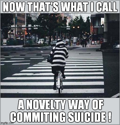 Self Induced Hit And Run ? | NOW THAT'S WHAT I CALL; A NOVELTY WAY OF COMMITING SUICIDE ! | image tagged in now thats what i call,zebra crossing,suicide,dark humour | made w/ Imgflip meme maker