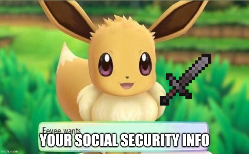 Eevee | YOUR SOCIAL SECURITY INFO | image tagged in eevee | made w/ Imgflip meme maker