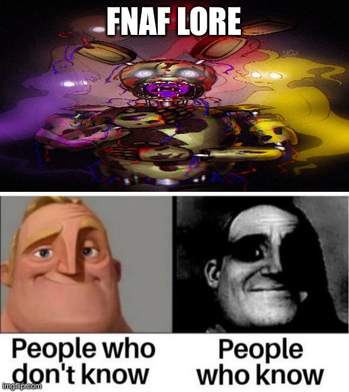 Fnaf lore be like | FNAF LORE | image tagged in fnaf,mr incredible becoming uncanny,funny memes,memes | made w/ Imgflip meme maker