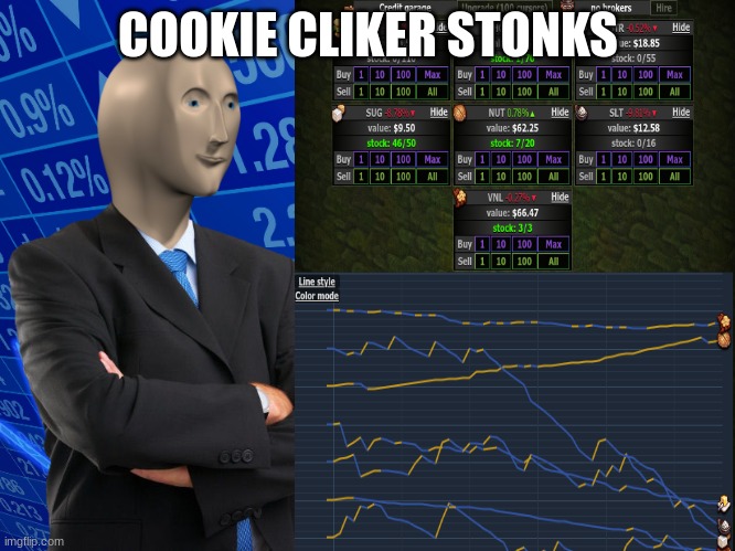 COOKIE CLIKER STONKS | image tagged in cookies,stonks | made w/ Imgflip meme maker