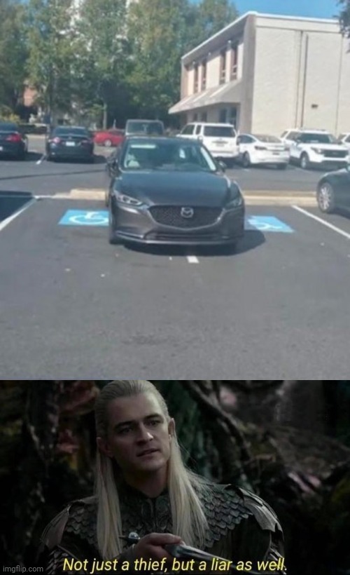Thief, lol | image tagged in legolas not just a thief but a liar as well,you had one job,thief,memes,parking lot,handicapped | made w/ Imgflip meme maker