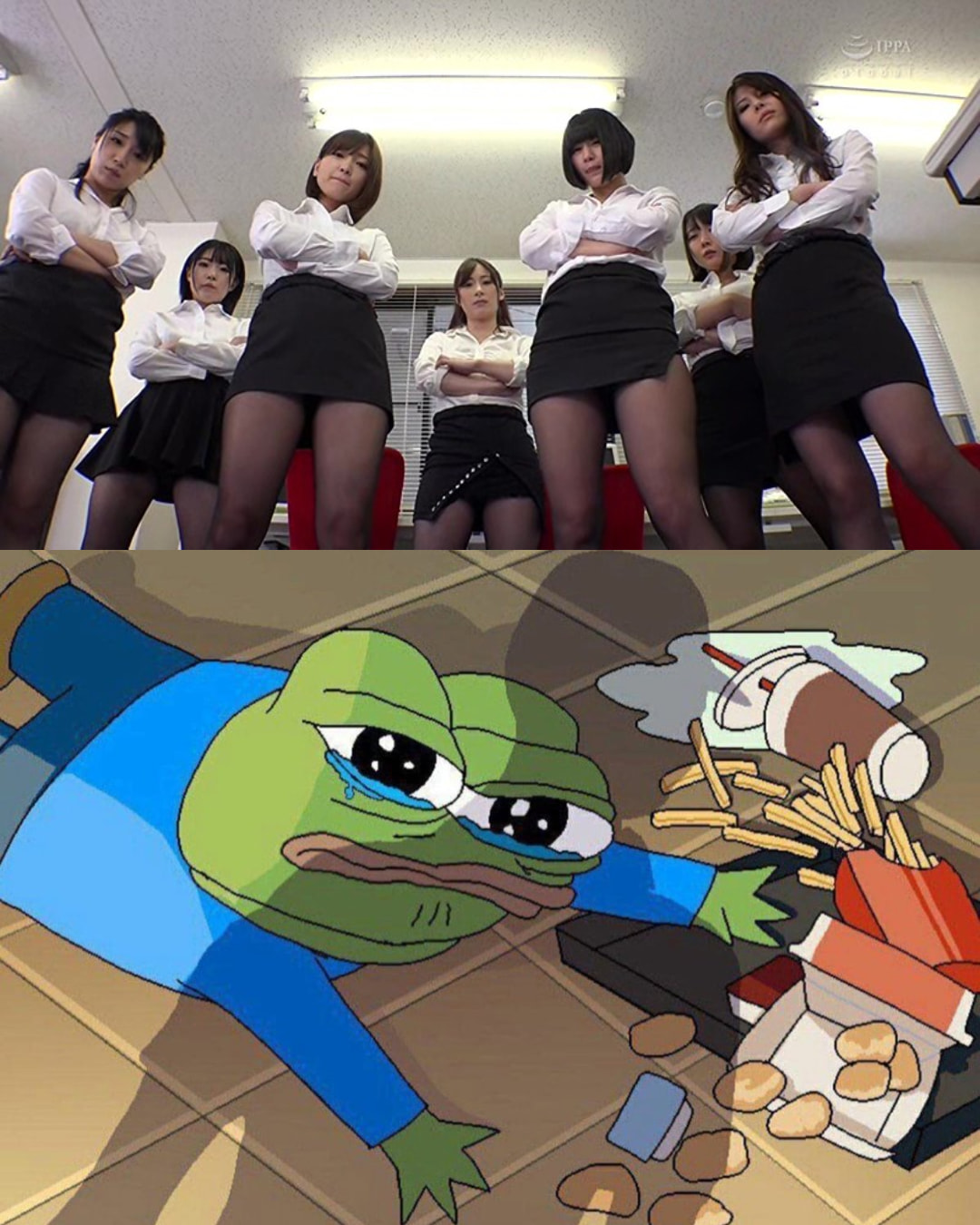 High Quality Apu Spills His Tendies - Japanese Girls Looking Down on Apu Blank Meme Template