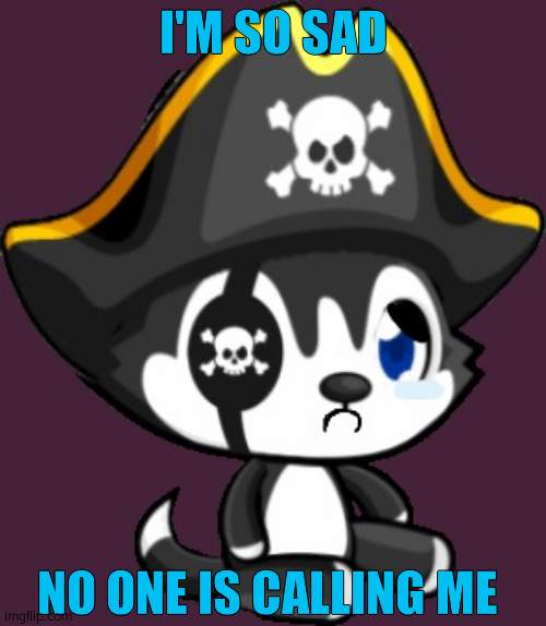 Pirate husky dog crying |  I'M SO SAD; NO ONE IS CALLING ME | image tagged in pirate husky crying,sad | made w/ Imgflip meme maker