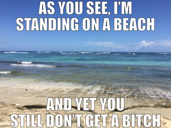 AS YOU SEE, I’M STANDING ON A BEACH; AND YET YOU STILL DON’T GET A BITCH | made w/ Imgflip meme maker