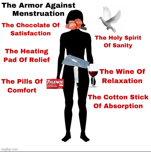 The Armor of God During That Time Of The Month | image tagged in religion,period,female,women,menstruation,tampon | made w/ Imgflip meme maker