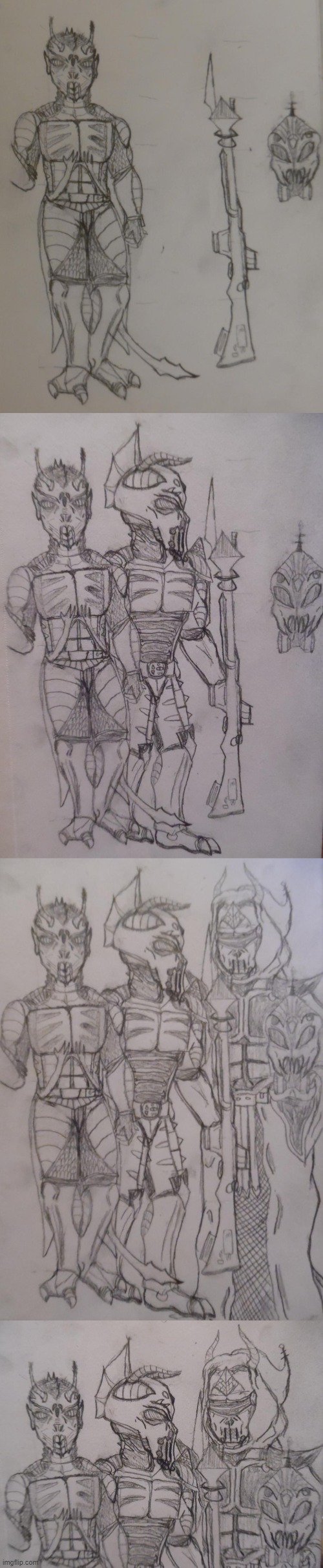 Termitans: Female Light Infantry, Male Imperial Wight Knight, Cleric (crystal rifle, specialized skull/gas mask). | image tagged in aliens,soldiers,insects,original character,priest,anthro | made w/ Imgflip meme maker