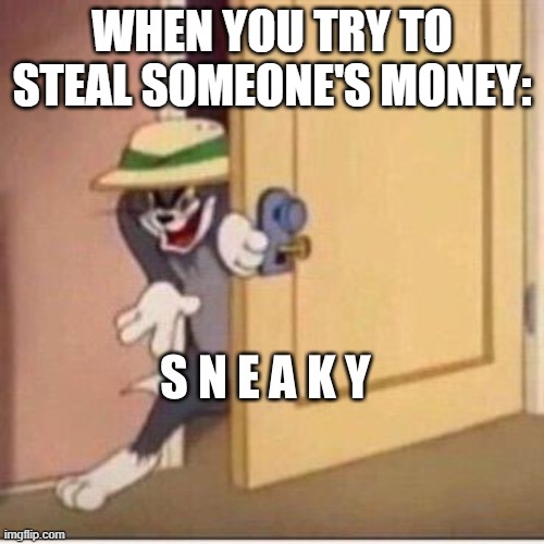 S N E A K Y | WHEN YOU TRY TO STEAL SOMEONE'S MONEY: | image tagged in s n e a k y | made w/ Imgflip meme maker