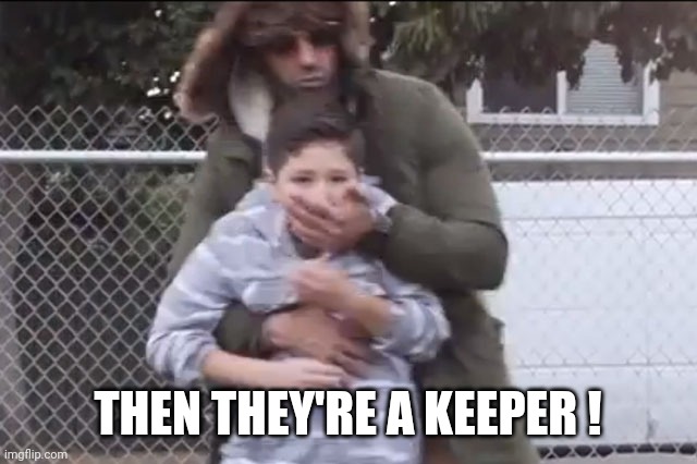 Kidnap | THEN THEY'RE A KEEPER ! | image tagged in kidnap | made w/ Imgflip meme maker