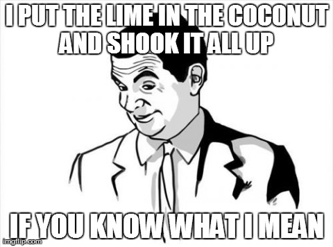 If You Know What I Mean Bean Meme | I PUT THE LIME IN THE COCONUT AND SHOOK IT ALL UP  IF YOU KNOW WHAT I MEAN | image tagged in memes,if you know what i mean bean | made w/ Imgflip meme maker