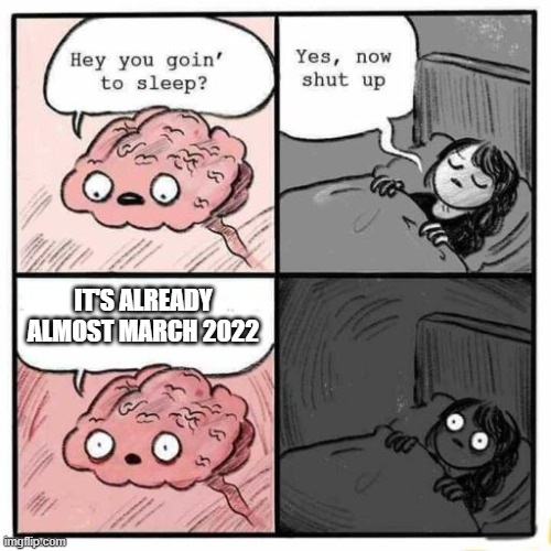 2022 is going by fast | IT'S ALREADY ALMOST MARCH 2022 | image tagged in hey you going to sleep,2022,march,time | made w/ Imgflip meme maker