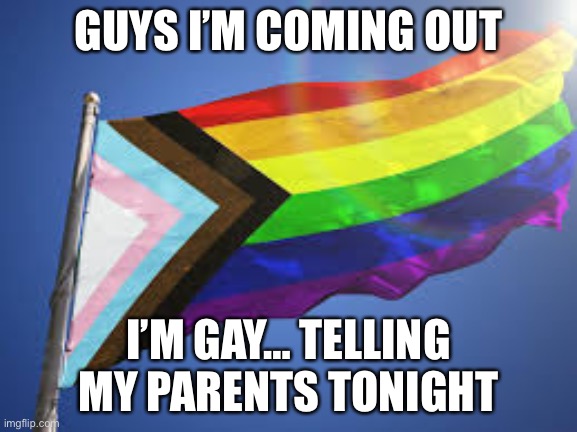 GUYS I’M COMING OUT; I’M GAY… TELLING MY PARENTS TONIGHT | image tagged in lgbtq | made w/ Imgflip meme maker