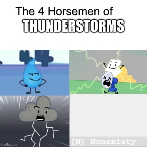 Four horsemen | THUNDERSTORMS | image tagged in four horsemen | made w/ Imgflip meme maker