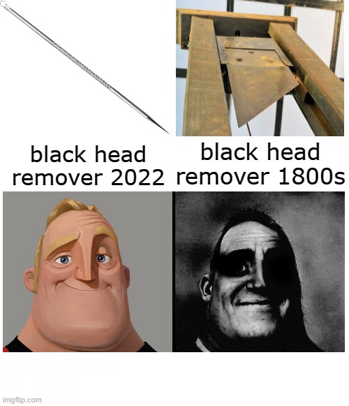 ooopss | black head remover 1800s; black head remover 2022 | image tagged in traumatized mr incredible,racism | made w/ Imgflip meme maker