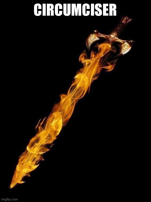 I created a sword | CIRCUMCISER | image tagged in flaming sword | made w/ Imgflip meme maker