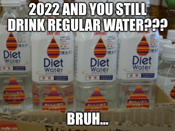 Diet water | 2022 AND YOU STILL DRINK REGULAR WATER??? BRUH... | image tagged in memes,funny memes | made w/ Imgflip meme maker