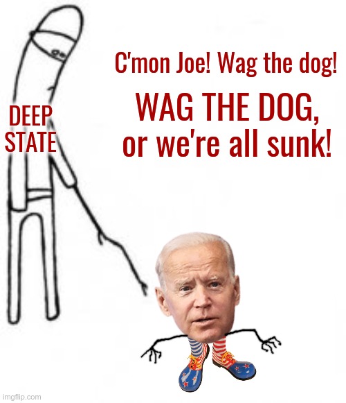 WAG THE DOG, JOE ! Hurry! Distractions needed, the ship is SINKING | C'mon Joe! Wag the dog! WAG THE DOG,
or we're all sunk! DEEP STATE | image tagged in poke with stick,wag the dog,joe biden,deep state | made w/ Imgflip meme maker