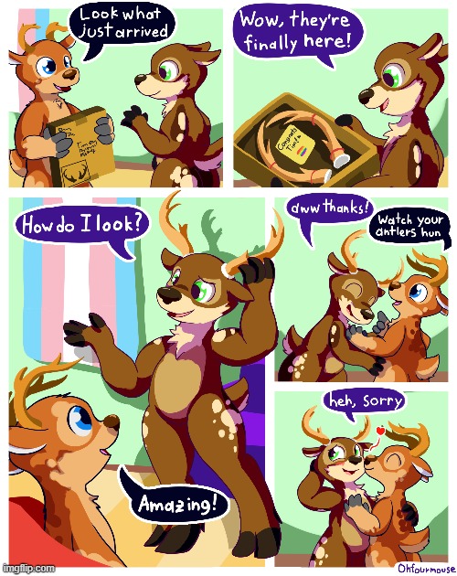 Aww ^w^ (By Ohfourmouse) | image tagged in animals,memes,furry,transgender,moving hearts,comics/cartoons | made w/ Imgflip meme maker