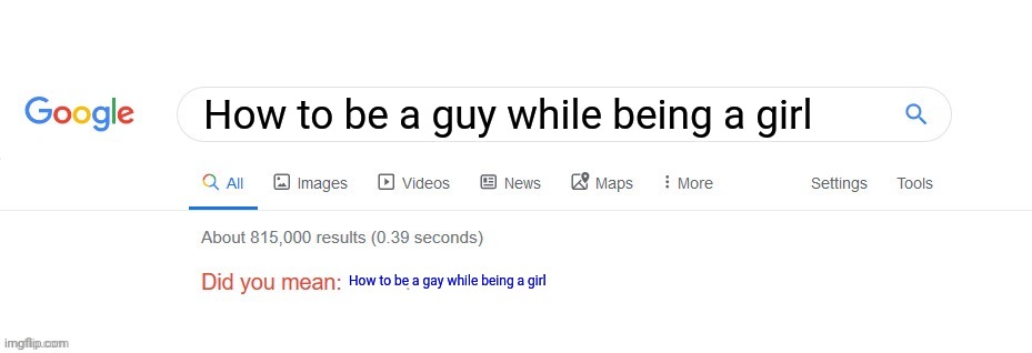 Did you mean? | How to be a guy while being a girl; How to be a gay while being a girl | image tagged in did you mean | made w/ Imgflip meme maker