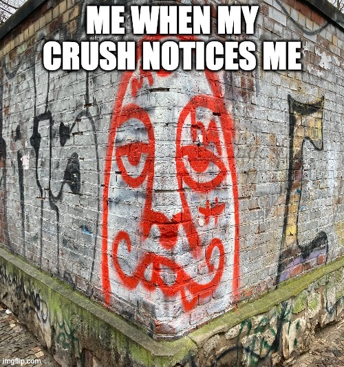 Hehe | ME WHEN MY CRUSH NOTICES ME | image tagged in infinity cringe,when your crush | made w/ Imgflip meme maker