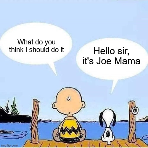 Joe mama was a person | What do you think I should do it; Hello sir, it's Joe Mama | image tagged in charlie brown and snoopy bonding talk,memes | made w/ Imgflip meme maker