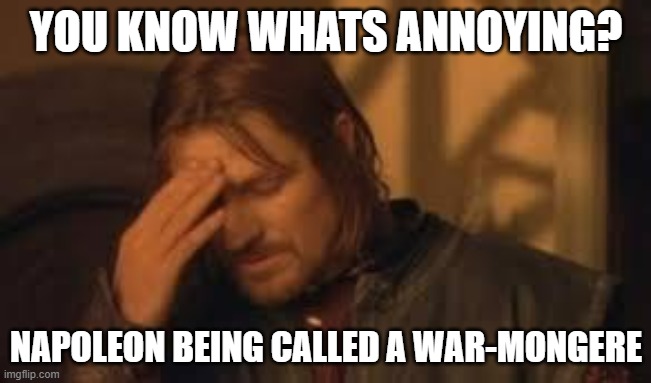 He was attacked EVER. SINGLE. DANG. TIME. (especially the last one) | YOU KNOW WHATS ANNOYING? NAPOLEON BEING CALLED A WAR-MONGERE | image tagged in when will rithika understand sigh | made w/ Imgflip meme maker