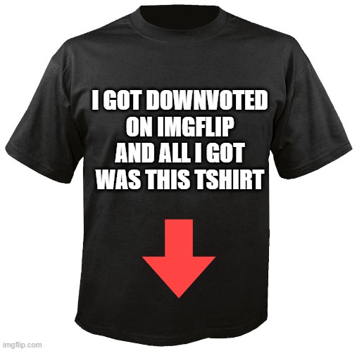 downvoted |  I GOT DOWNVOTED ON IMGFLIP AND ALL I GOT WAS THIS TSHIRT | image tagged in blank t-shirt | made w/ Imgflip meme maker
