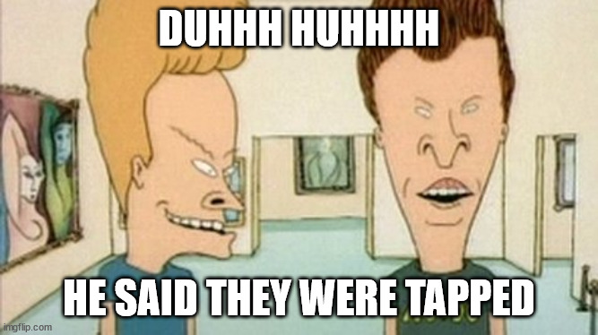 Bevis | DUHHH HUHHHH HE SAID THEY WERE TAPPED | image tagged in bevis | made w/ Imgflip meme maker
