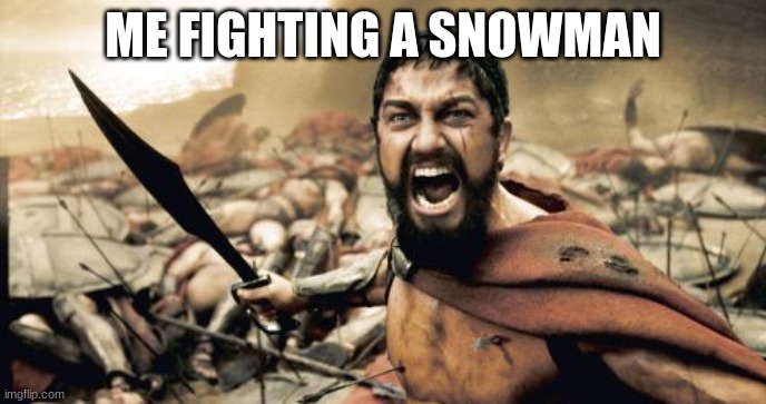 He shall perish at the hands of god | ME FIGHTING A SNOWMAN | image tagged in memes,sparta leonidas | made w/ Imgflip meme maker