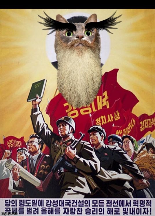 Cross-post double cringe | image tagged in ancient wise juche cat | made w/ Imgflip meme maker