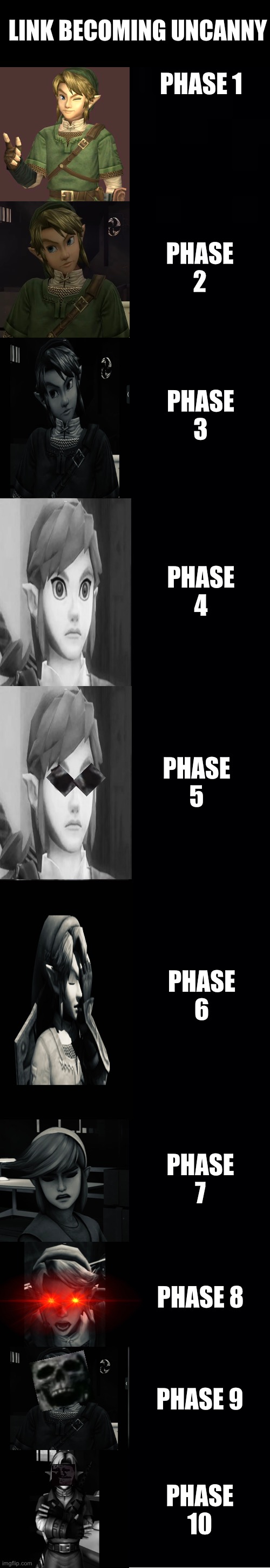 Mr incredible becoming uncanny but it’s Link (Link becoming uncanny) | LINK BECOMING UNCANNY; PHASE 1; PHASE 2; PHASE 3; PHASE 4; PHASE 5; PHASE 6; PHASE 7; PHASE 8; PHASE 9; PHASE 10 | image tagged in mr incredible becoming uncanny,zelda,funny memes,memes,funny | made w/ Imgflip meme maker