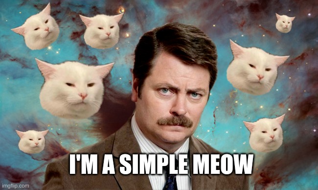 Keep it Simple |  I'M A SIMPLE MEOW | image tagged in smudge the cat,i'm a simple man,smudge,cats,keep it real | made w/ Imgflip meme maker
