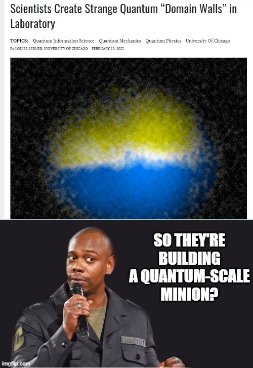 SO THEY'RE BUILDING A QUANTUM-SCALE MINION? | image tagged in comedian | made w/ Imgflip meme maker