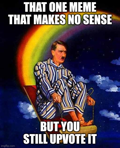 That one meme | THAT ONE MEME THAT MAKES NO SENSE; BUT YOU STILL UPVOTE IT | image tagged in random hitler | made w/ Imgflip meme maker