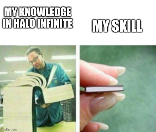 What about you guys? | MY SKILL; MY KNOWLEDGE IN HALO INFINITE | image tagged in memes,halo | made w/ Imgflip meme maker