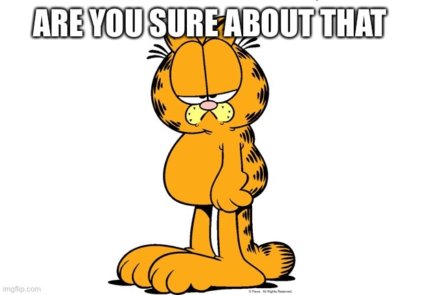 Grumpy Garfield | ARE YOU SURE ABOUT THAT | image tagged in grumpy garfield | made w/ Imgflip meme maker