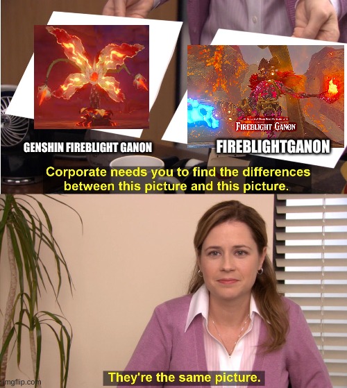 They're The Same Picture | FIREBLIGHTGANON; GENSHIN FIREBLIGHT GANON | image tagged in memes,they're the same picture | made w/ Imgflip meme maker