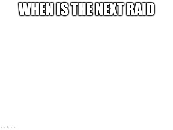 Blank White Template | WHEN IS THE NEXT RAID | image tagged in blank white template | made w/ Imgflip meme maker