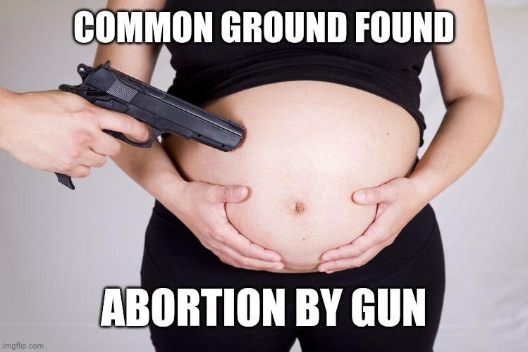 Abortion by gun | COMMON GROUND FOUND ABORTION BY GUN | image tagged in abortion by gun | made w/ Imgflip meme maker