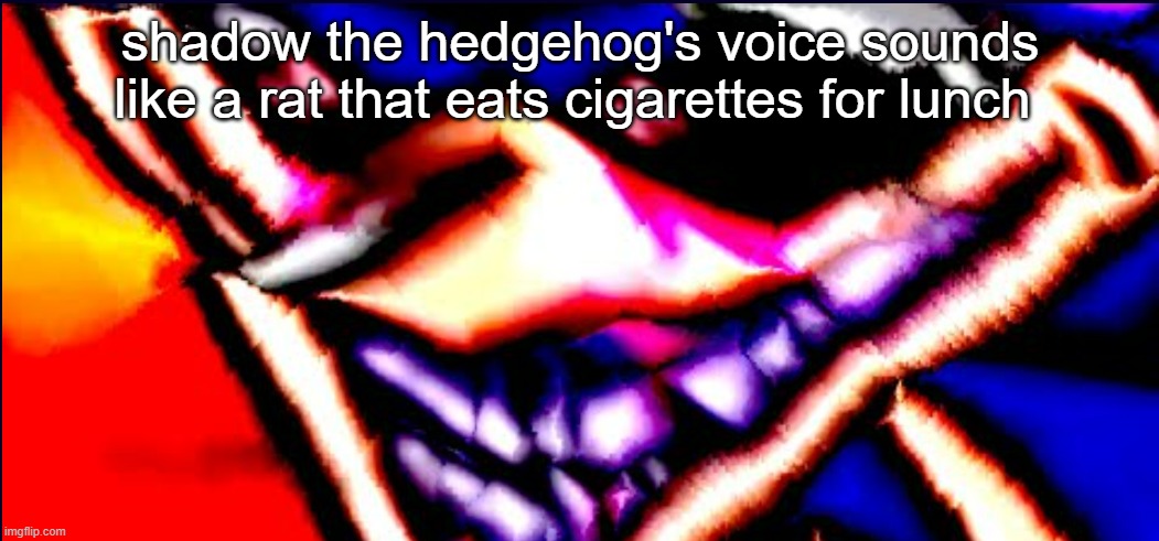 Xenophanes took 40 Benadryls | shadow the hedgehog's voice sounds like a rat that eats cigarettes for lunch | image tagged in xenophanes took 40 benadryls | made w/ Imgflip meme maker